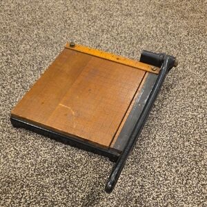 Vintage Manual Paper Cutter / Guillotine with Wooden Base - Brown & Black
